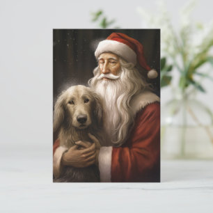 Carte Lévrier Afghan avec le Père Noël Festive Noël