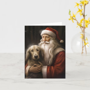 Carte Lévrier Afghan avec le Père Noël Festive Noël