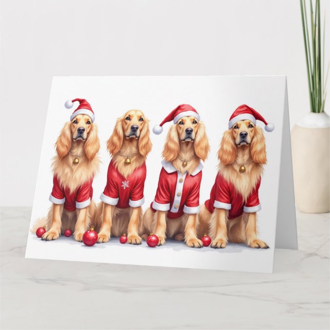 Carte Lévrier Afghan Noël Robe Chapeau de Père Noël (Devant)