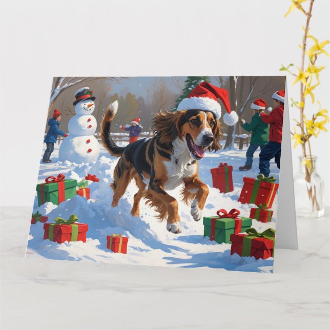 Carte Lévrier Afghan Scène de neige festive de Noël (Fleur jaune)