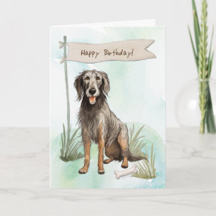 Carte Lévrier Écossais sous un panneau d'anniversaire