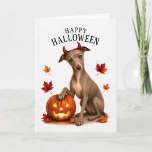 Carte Lévrier Italien Halloween Diable Chien