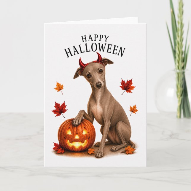Carte Lévrier Italien Halloween Diable Chien (Devant)