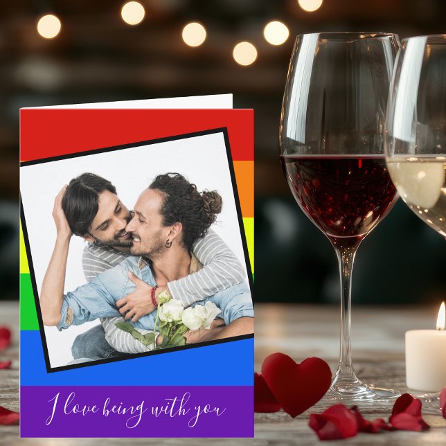 Carte LGBTQ Valentines Jour Couple Photo Custom Arc-en-c (Créateur téléchargé)