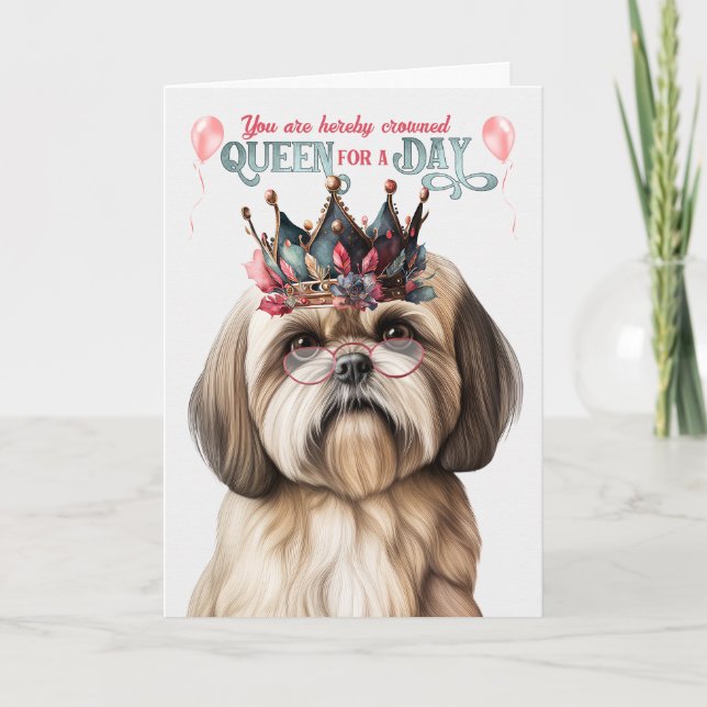 Carte Lhassa Apso Dog Queen pour une journée d'anniversa (Devant)