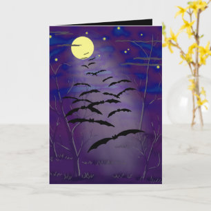 Carte L'heure ensorcelante avec pleine lune jaune et cha
