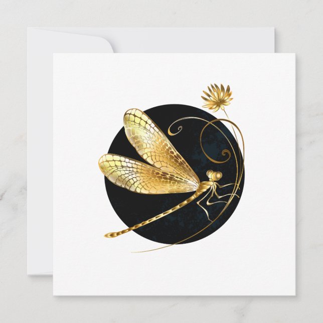 Carte libellule d'or en cercle noir (Devant)