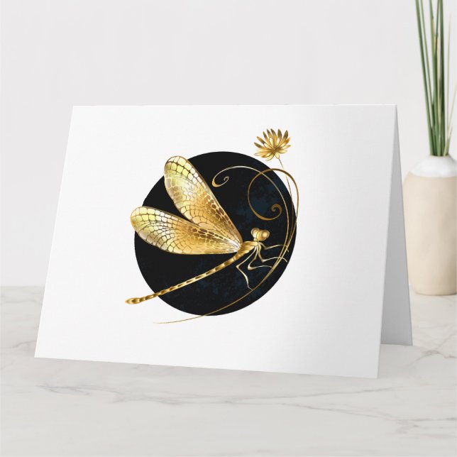 Carte libellule d'or en cercle noir (Devant)