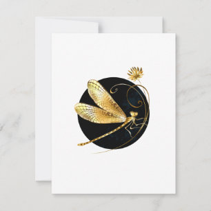 Carte libellule d'or en cercle noir