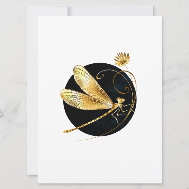 Carte libellule d'or en cercle noir (Devant)