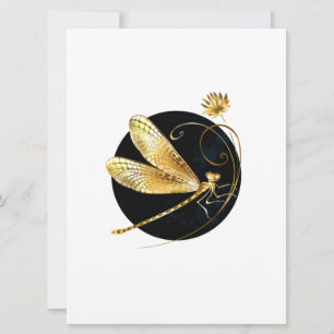 Carte libellule d'or en cercle noir