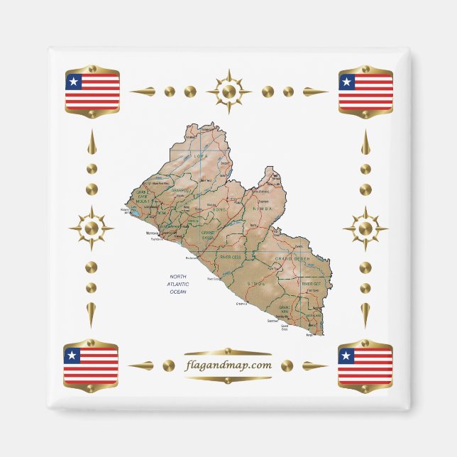 Carte Liberia + Magnet des drapeaux (Devant)