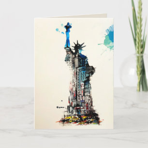 Carte Liberty New York City Travel Love Aquarelle