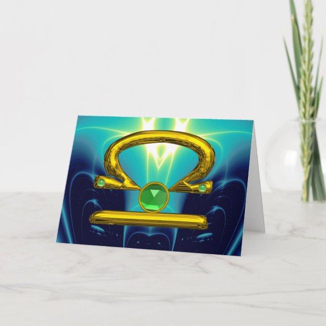 Carte LIBRA Green Emerald & Gold Zodiac Anniversaire (Devant)