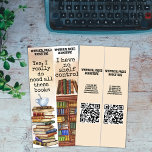 Carte Librairie Bibliothèque QR Funny Book Quote Signet<br><div class="desc">Deux signets avec des citations de livres drôles en caractères vintages de machine à écrire et des illustrations aquarelles des livres, ces signets seraient très utiles pour une librairie, un auteur, ou des promotions de bibliothèque, customiser avec vos informations de magasin ou de bibliothèque au dos. La page du signet...</div>