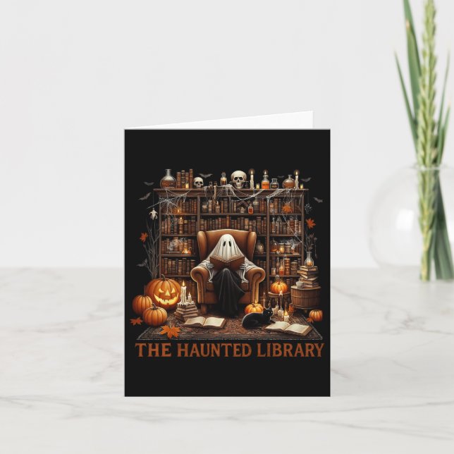 Carte Librairie Halloween Vintage Éffrayant Bookish Haun (Devant)
