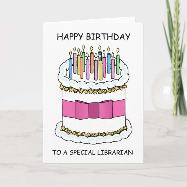 Carte Librarian Happy Birthday Cake with Candles (Devant)