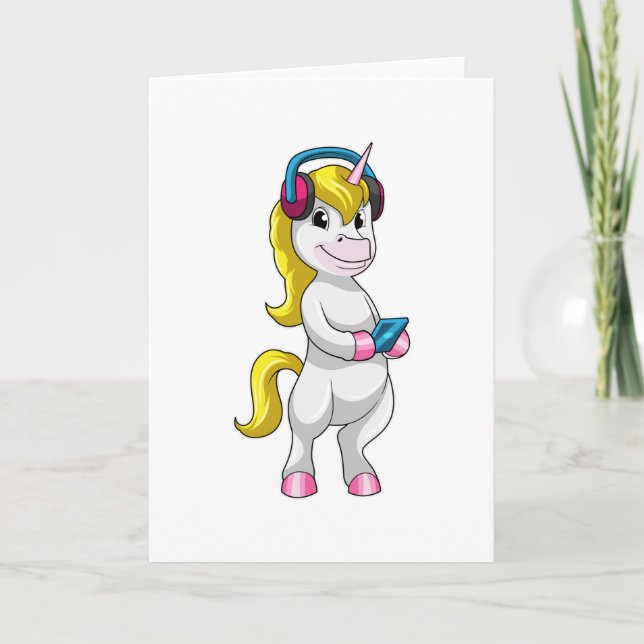 Carte Licorne à Écouter de la musique avec un casque (Devant)