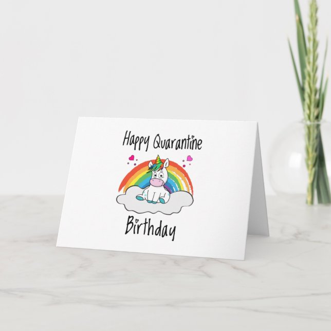 Carte Licorne arc-en-ciel d'anniversaire de quarantaine (Devant)