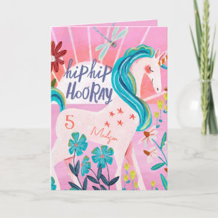 Carte Licorne Arc-en-Ciel Personnalisée Âge Rose Anniver
