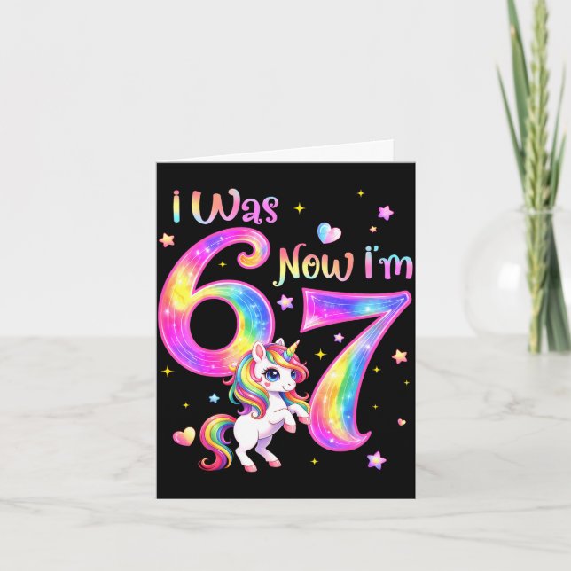 Carte Licorne avait 6 7 six sept 7ème anniversaire fille (Devant)