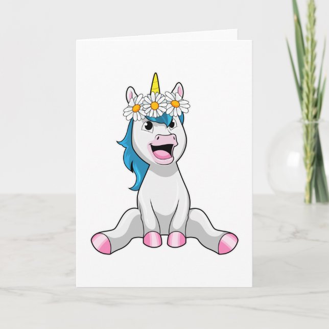 Carte Licorne avec Fleurs Daisy (Devant)