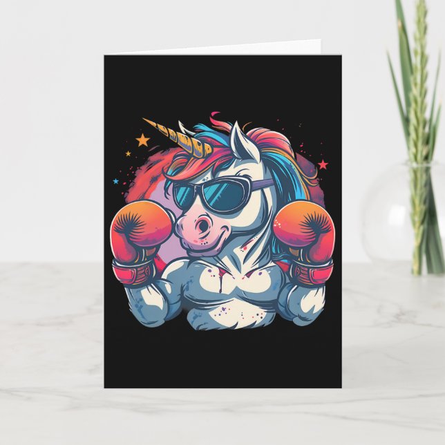 Carte Licorne Boxeuse Avec Gants De Boxe Kickboxing Drôl (Devant)