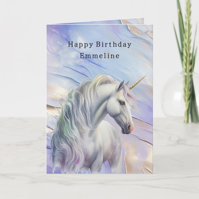 Carte Licorne de rêve or pourpre pailletée d'or (Devant)