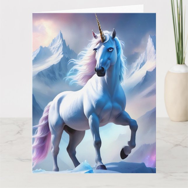 Carte Licorne enchantée dans un fantasme enneigé (Devant)