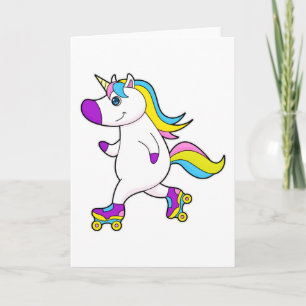 Carte Licorne faisant du roller en ligne avec des patins