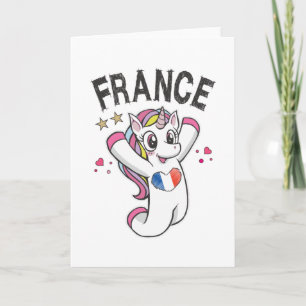 Carte Licorne fan de football France avec drapeau coeur