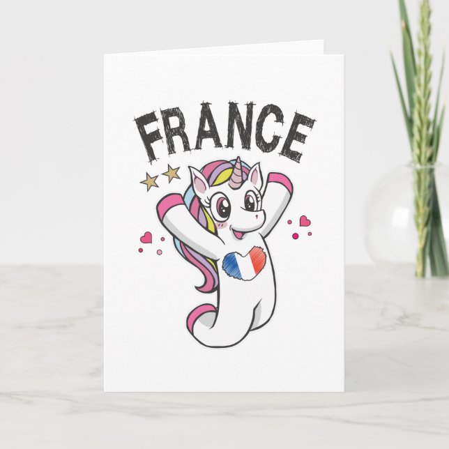 Carte Licorne fan de football France avec drapeau coeur (Devant)