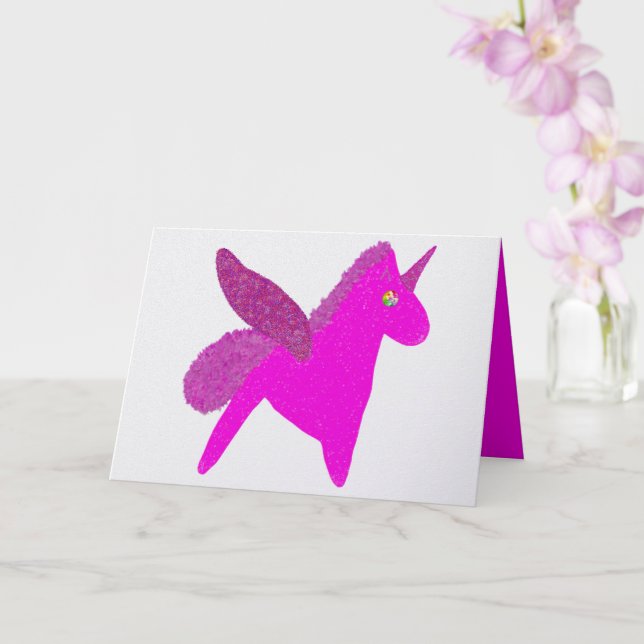 Carte Licorne fuchsia scintillante pégase pailleté (Orchidée)