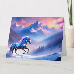 Carte Licorne noire dans un paysage hivernal de rêve
