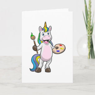 Carte Licorne peignant avec une brosse et des couleurs