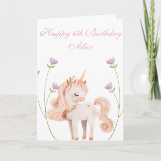Carte Licorne personnalisable avec Fleurs 6ème Anniversa