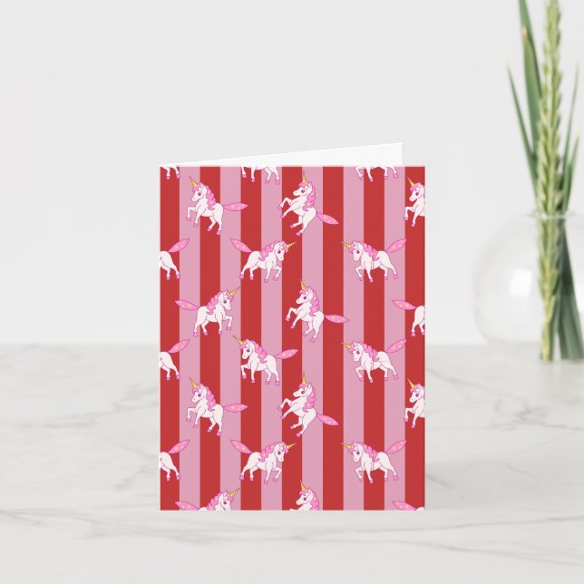 Carte licorne rayée rose et rouge (Devant)