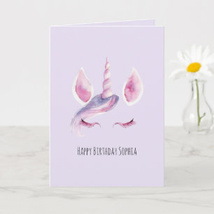 Carte Licorne Rose Violet Anniversaire