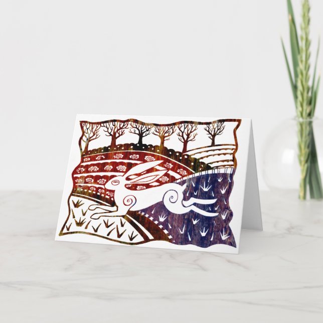 Carte Lièvre coloré bondissant (Devant)