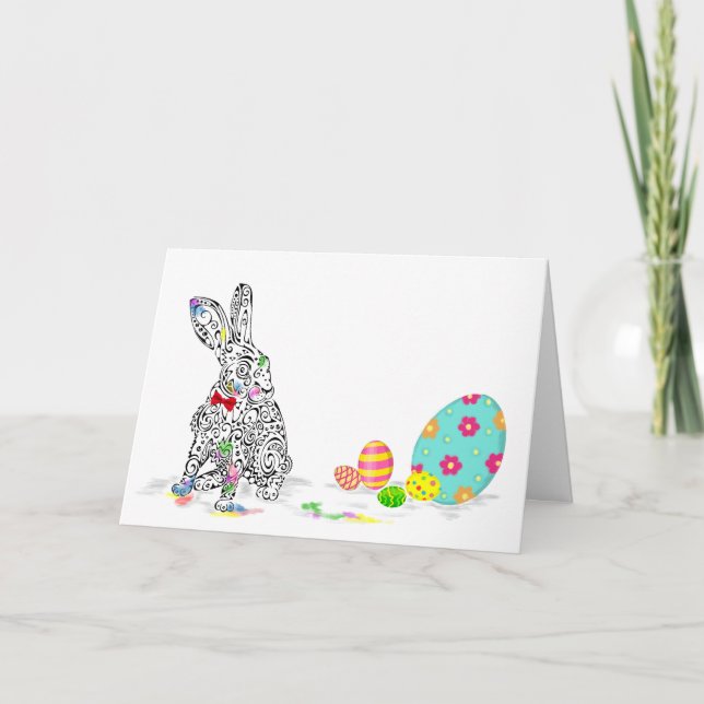 Carte Lièvre de Pâques & Œuf Design (Devant)