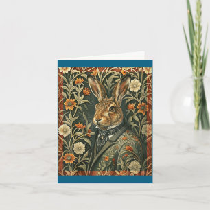 Carte Lièvre élégant en tenue de soirée bois vintage 