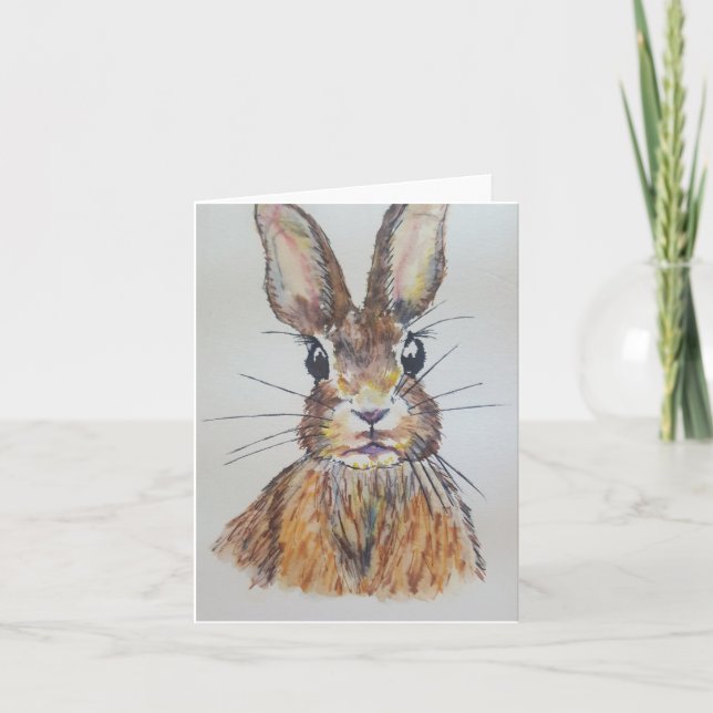 Carte Lièvre (vierge) - Aquarelle et nature d'encre (Devant)