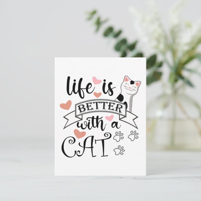 Carte Life is Better With a Cat quote slogan (Debout devant)