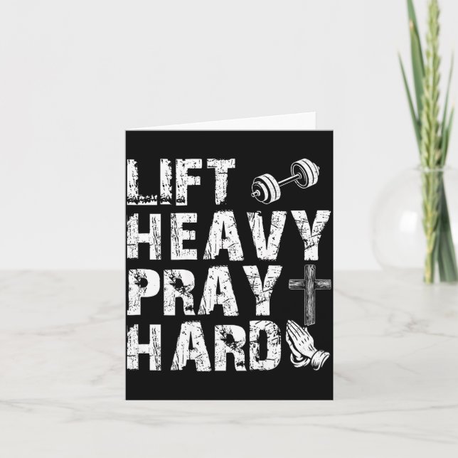 Carte Lift Heavy Pray Hard Gym Workout Christian Gift On (Devant)