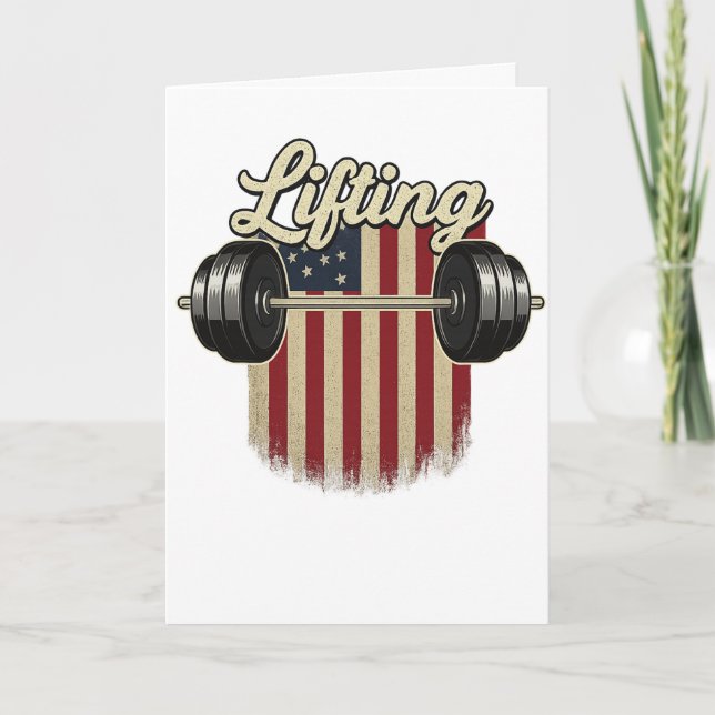 Carte Lifting Barbell American Flag Gym Vintage USA  (Devant)