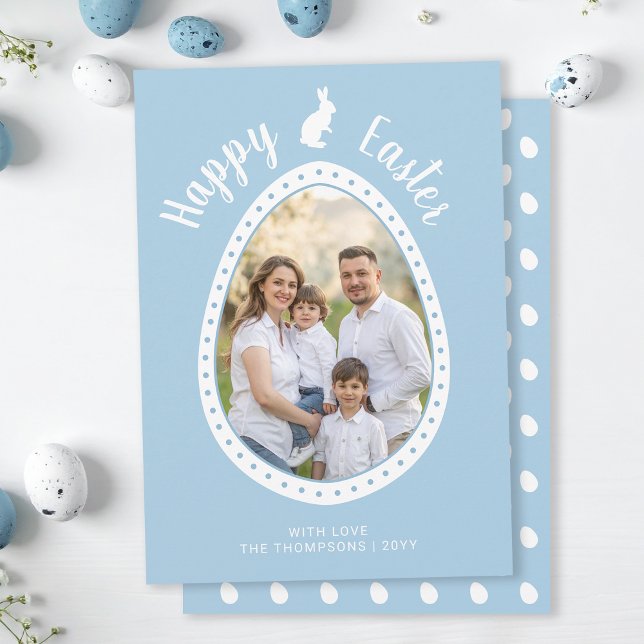 Carte Light Blue Easter Egg Shape With Photo And Bunny (Créateur téléchargé)