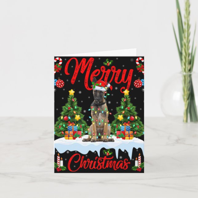 Carte Lights Xmas Tree Santa Belgian Malinois Dog Christ (Devant)