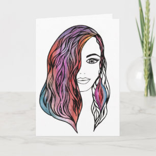 Carte Ligne d'art abstrait Visage féminin Cheveux coloré