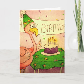 Carte Ligne joyeux anniversaire de Flamant rose d'oiseau