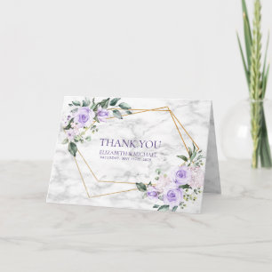 Carte Lilac Lavend Gold Geometric Floral Photo Thank You